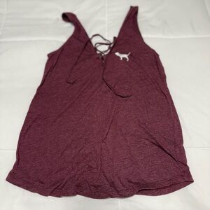 PINK Victoria's Secret Maroon Lace-Up Tank Top with Dog Logo